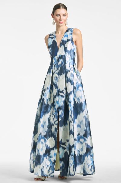 Women Gowns Brooke Gown - Blue Ikat Floral Sachin & Babi