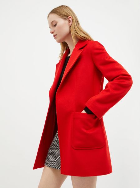 Red Women Coats And Trench Coats User-Friendly Shortrun Wool Coat Max&Co