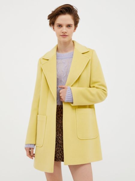 Coats And Trench Coats Max&Co Pale Yellow Women 2024 Shortrun Wool Coat