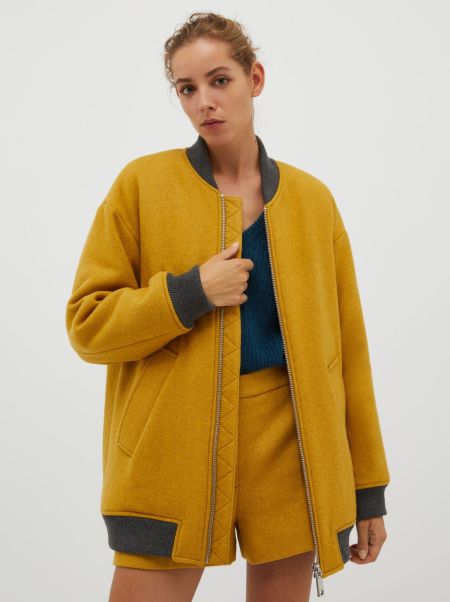 Max&Co Dependable Coats And Trench Coats Oversized Bomber Jacket In A Wool Blend Sunshine Yellow Women