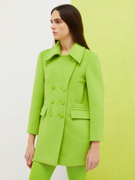 Acid Green Women Coats And Trench Coats Normal De-Coated With Anna Dello Russo Wool-Blend Pea Coat Max&Co