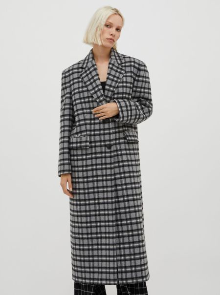 Medium Grey Pattern Coats And Trench Coats Long Checked Coat Max&Co High-Quality Women