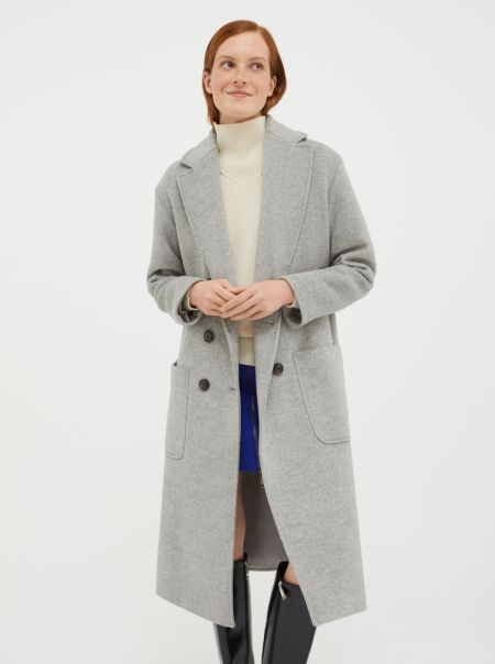 Double-Faced Broadcloth Coat Medium Grey Women Max&Co Slashed Coats And Trench Coats