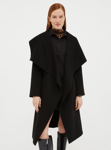 Coat In Double Wool/Cashmere Women Black Premium Max&Co Coats And Trench Coats