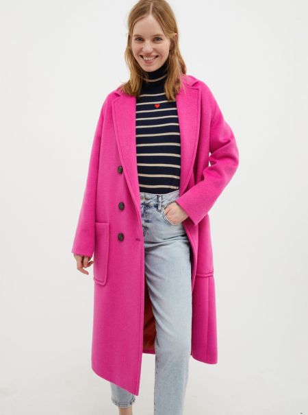 Fuchsia Max&Co Exclusive Women Coats And Trench Coats Double-Faced Broadcloth Coat