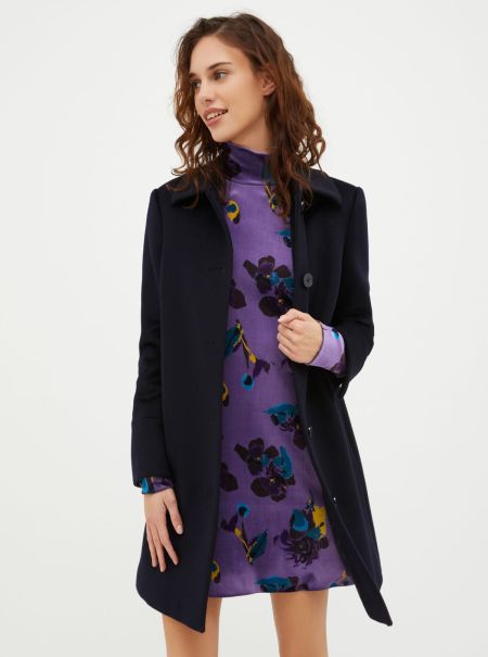 Pure-Wool Coat Women Simple Coats And Trench Coats Midnight Blue Max&Co