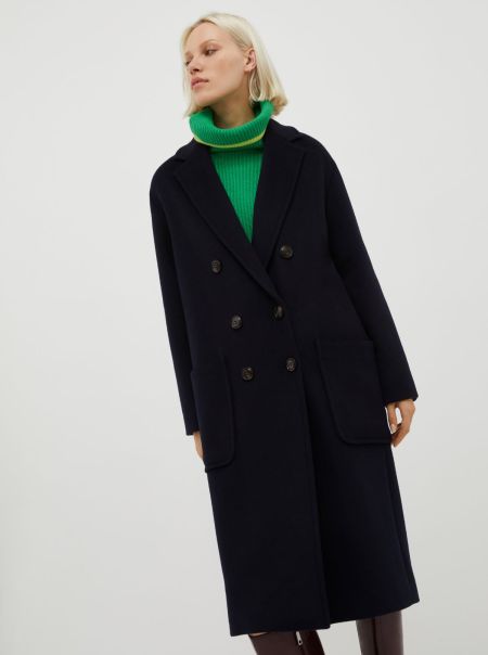 Double-Faced Broadcloth Coat Advance Max&Co Women Coats And Trench Coats Navy Blue