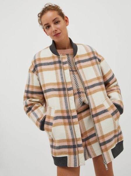 Coats And Trench Coats Women Oversized Bomber Jacket In A Wool Blend Camel Pattern Max&Co 2024