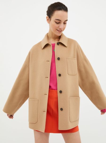 Max&Co Double-Faced Wool-Blend Coat Camel Trendy Coats And Trench Coats Women