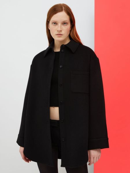 Review Coats And Trench Coats De-Coated With Anna Dello Russo Wool-Blend Overshirt Black Women Max&Co