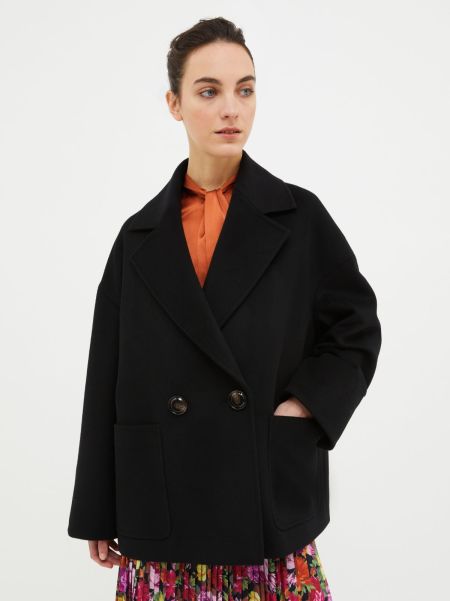 Black Uncompromising Coats And Trench Coats Max&Co Oversized Wool Pea Coat Women