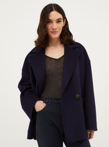Cropped Wool Pea Coat Midnightblue Coats And Trench Coats Max&Co Luxurious Women