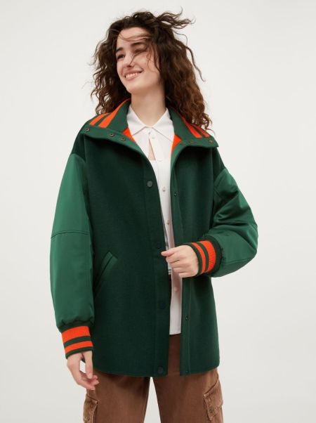 Dark Green Easy Wool And Satin Maxi Bomber Jacket Women Coats And Trench Coats Max&Co