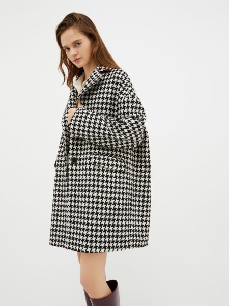 Women Coats And Trench Coats Black Pattern Dynamic Oversized Houndstooth Coat Max&Co