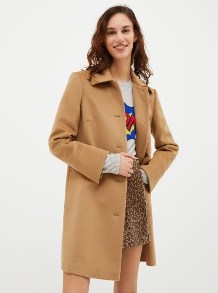 Women Max&Co Camel Coats And Trench Coats Pure-Wool Coat Spacious