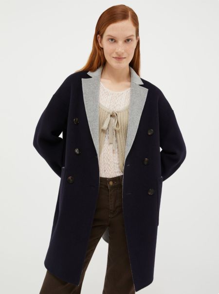 Midnight Blue Max&Co Women Reversible Wool Coat Coats And Trench Coats Closeout