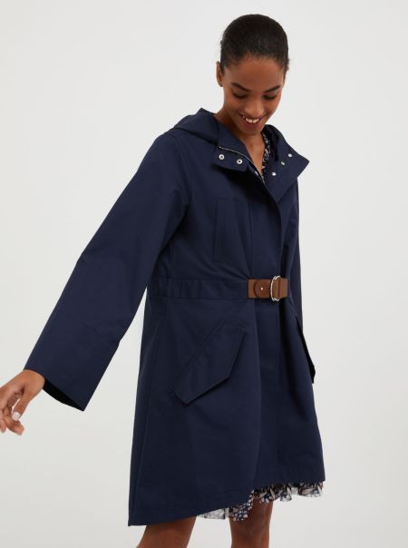 Max&Co Coats And Trench Coats Women Midnight Blue Intuitive Cotton-Gabardine Hooded Parka
