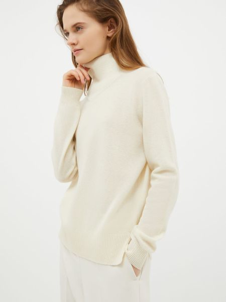 Max&Co White Women Charming Polo Neck Wool-Blend Jumper Sweaters And Cardigans