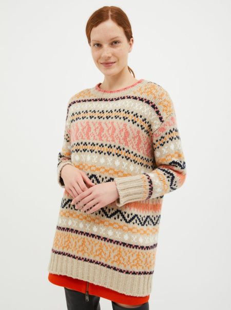 Sweaters And Cardigans Max&Co Women Oversized Jacquard Pullover Final Clearance Beige