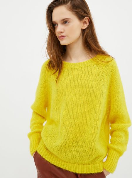 Time-Limited Discount Pale Yellow Women Sweaters And Cardigans Mohair-Blend Pullover Max&Co
