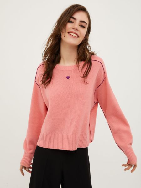 Revolutionize Women Heart-Embroidered Cashmere Jumper Max&Co Peach Sweaters And Cardigans