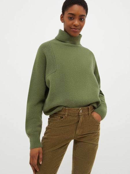 Max&Co Khaki Green Guaranteed Sweaters And Cardigans Women Wool-Blend Turtleneck