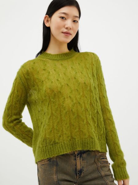 Max&Co Trusted Sweaters And Cardigans Green Cable-Knit Mohair-Blend Jumper Women