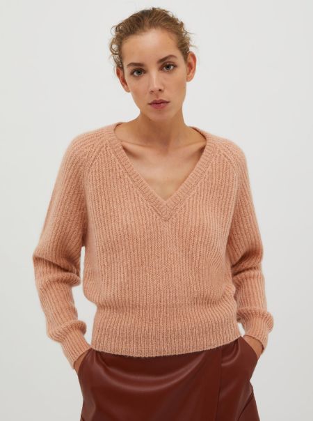 Craft Women Ribbed Mohair Jumper Pink Sweaters And Cardigans Max&Co