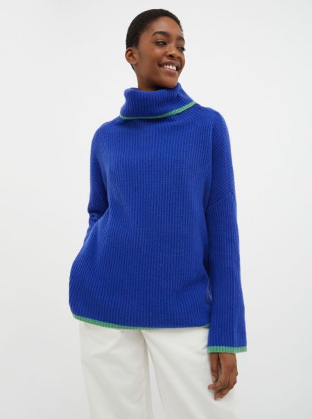 Max&Co Women Advance Cornflower Blue Sweaters And Cardigans Turtleneck Cashmere Pullover