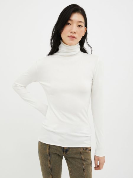 High-Neck Jumper Women Max&Co Sweaters And Cardigans Durable White Pattern