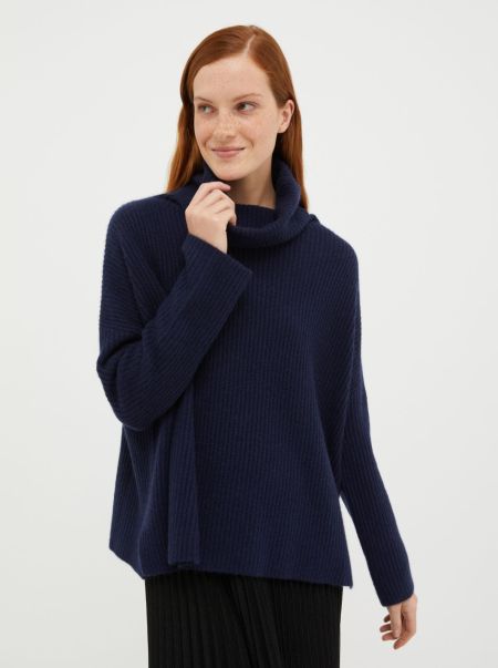 Women Sweaters And Cardigans Turtleneck Cashmere Pullover Low Cost Navy Blue Max&Co