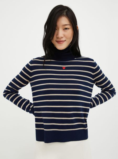 Turtleneck Wool Jumper Navy Blue Max&Co Intuitive Women Sweaters And Cardigans