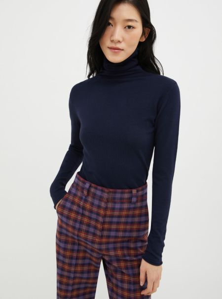 High-Neck Jumper Sweaters And Cardigans Max&Co Relaxing Midnight Blue Women