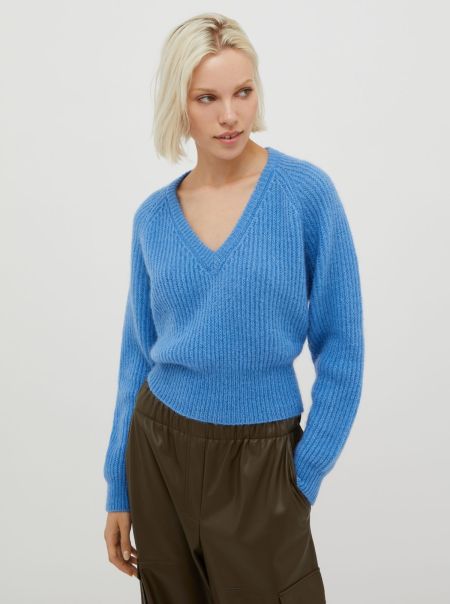Light Blue Max&Co Sweaters And Cardigans Sale Women Ribbed Mohair Jumper