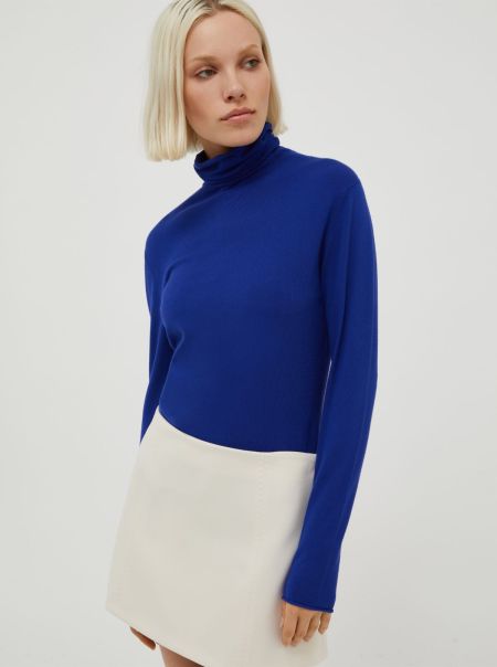 Sale Max&Co Cornflower Blue Sweaters And Cardigans Women Stretchy Turtleneck Top