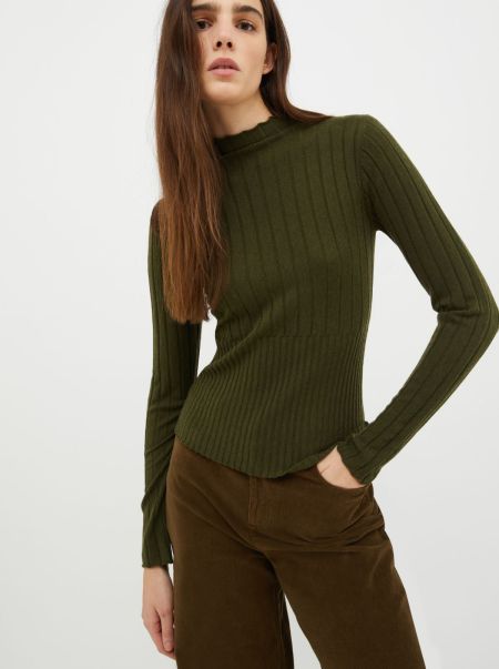 Sweaters And Cardigans Ribbed Wool And Cashmere Jumper Max&Co Practical Women Sage Green