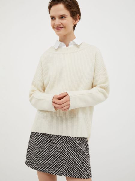 Tech-Wool Crewneck Pullover Durable Max&Co Women White Sweaters And Cardigans