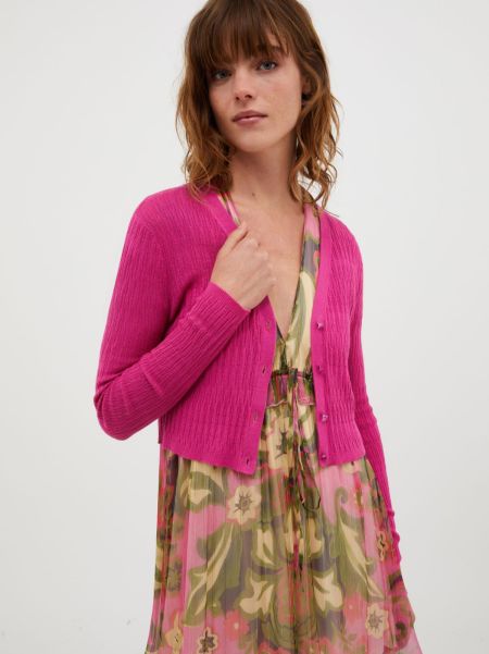 Outstanding Fuchsia Women Sweaters And Cardigans Max&Co Cotton And Modal-Blend Cardigan