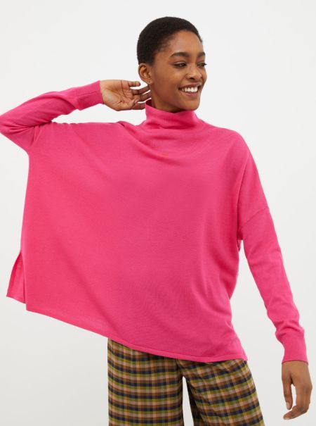 Max&Co Compact Fuchsia Polo Neck Wool Jumper Sweaters And Cardigans Women