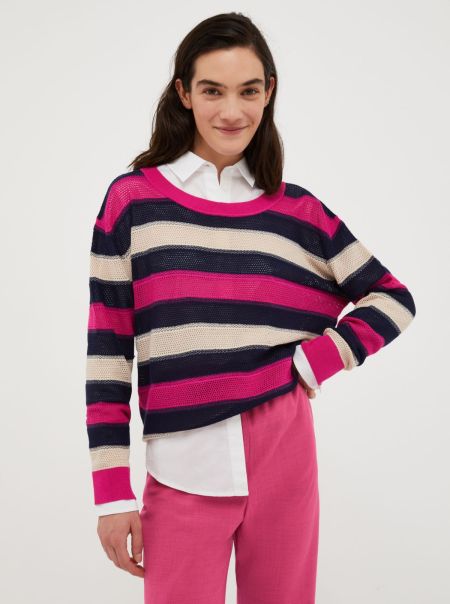 Striped Openwork Jumper Max&Co Promo Midnight Blue Pattern Women Sweaters And Cardigans