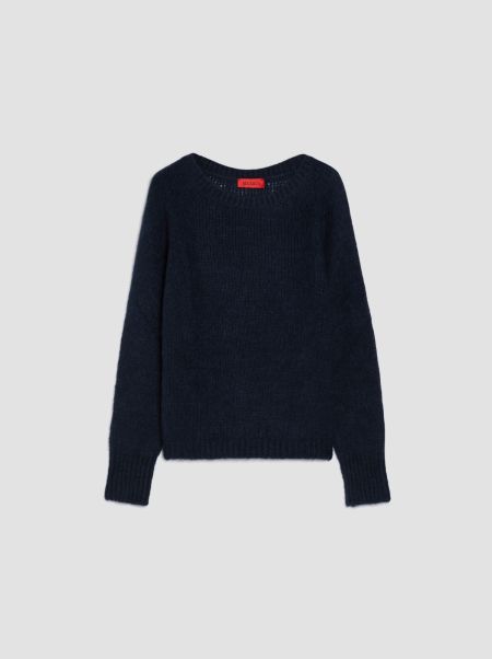 Sweaters And Cardigans Women Reliable Mohair-Blend Pullover Navy Blue Max&Co