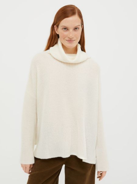 Max&Co Women Optic White Sweaters And Cardigans Secure Turtleneck Cashmere Pullover