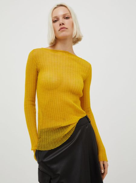 Sweaters And Cardigans Max&Co Special Price Ribbed Gauze Jumper Sunshine Yellow Women