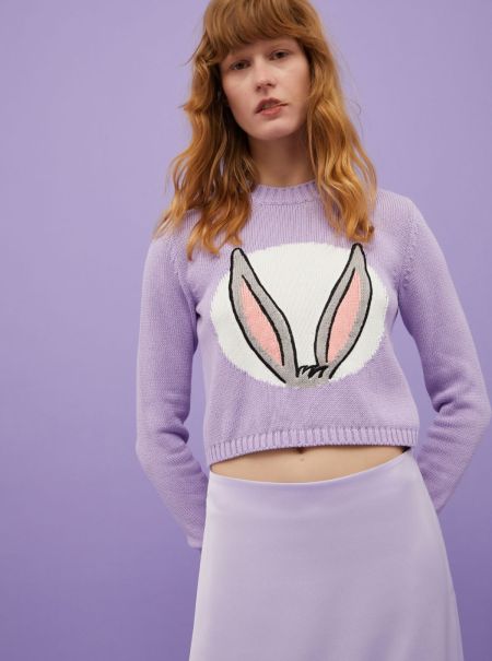 Cropped Jumper Max&Co. With Looney Tunes Knockdown Sweaters And Cardigans Women Mauve