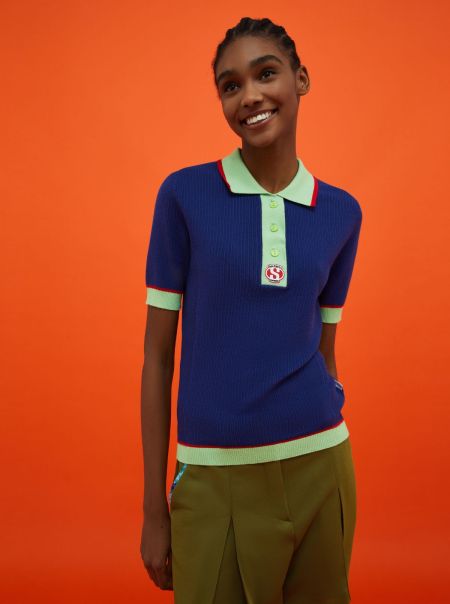 Affordable Max&Co. With Superga Knitted Polo Shirt Midnight Blue Sweaters And Cardigans Women