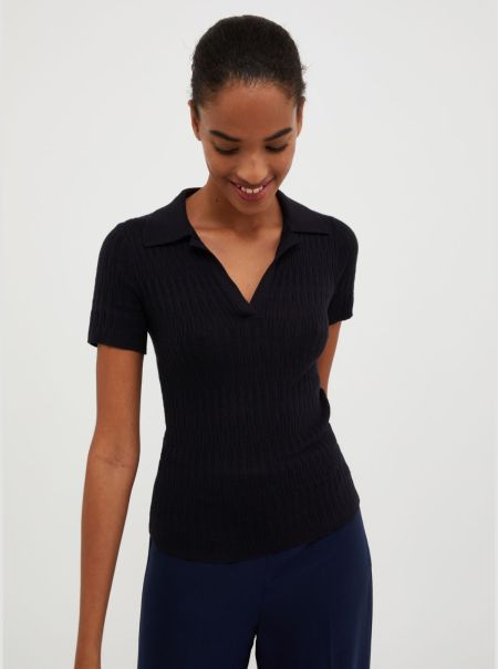 Women Sweaters And Cardigans Max&Co Black Compact Cotton And Modal-Blend Polo Shirt