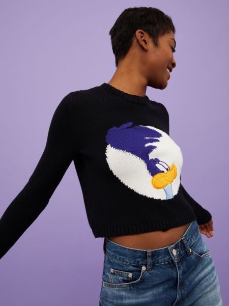 Special Sweaters And Cardigans Cropped Jumper Max&Co. With Looney Tunes Women Black