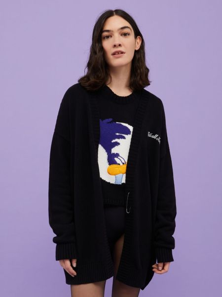 Reliable Black Women Sweaters And Cardigans Oversized Cardigan Max&Co. With Looney Tunes