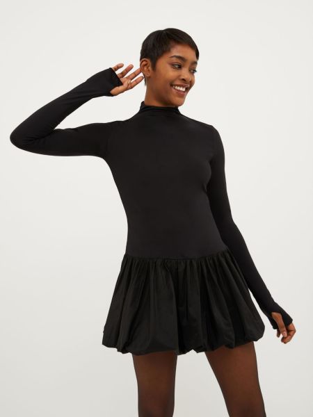 Max&Co Flared Jersey And Taffeta Mini Dress Top Women Dresses And Jumpsuits Black