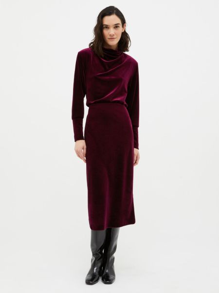 2024 Dresses And Jumpsuits Women Burgundy Max&Co Velvet-Jersey Midi Dress